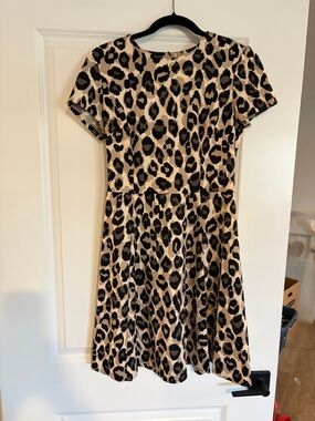 Eliza J Leopard Print Mini Dress in Beige and Black